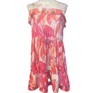 Lipsy London NWT UK 16 Bandeau Strapless Tropical Pink Mix Dress /Frill